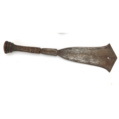 662 - African Xhosa pipe with metal inlay and a Tonga knife, the largest 30.5cm in length