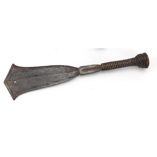 662 - African Xhosa pipe with metal inlay and a Tonga knife, the largest 30.5cm in length