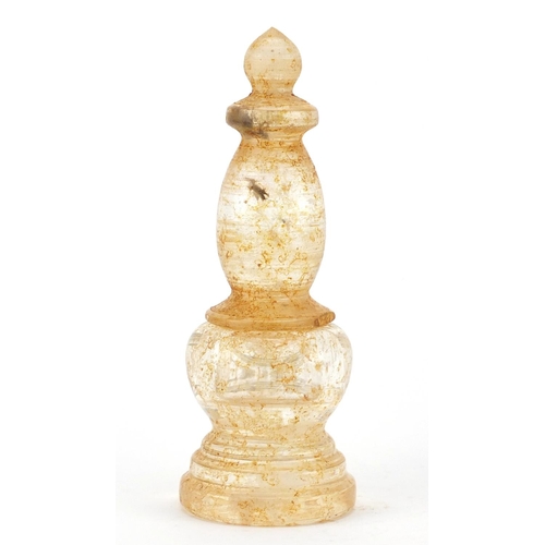 611 - Tibetan turned rock crystal pot and cover, 21.5cm high
