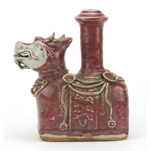 489 - Chinese stoneware dragon vase, having a red and celadon glaze, 20.5cm high