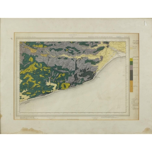 778A - Coloured ordnance survey map, Hastings, mounted and framed, 54cm x 37cm