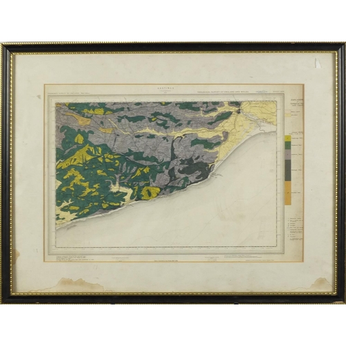 778A - Coloured ordnance survey map, Hastings, mounted and framed, 54cm x 37cm