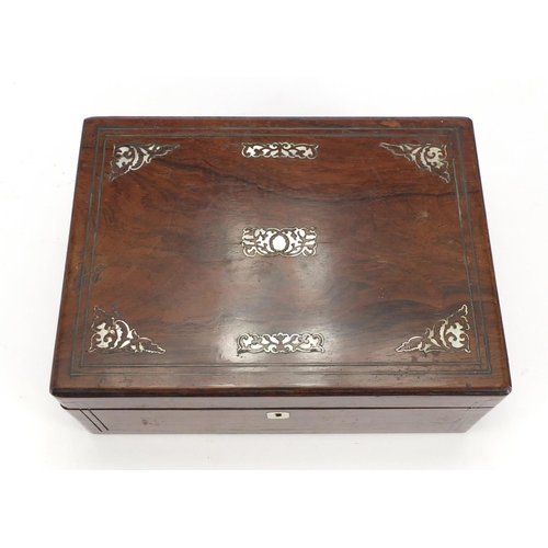 260 - Victorian rosewood work box with mother of pearl inlay, 28cm wide