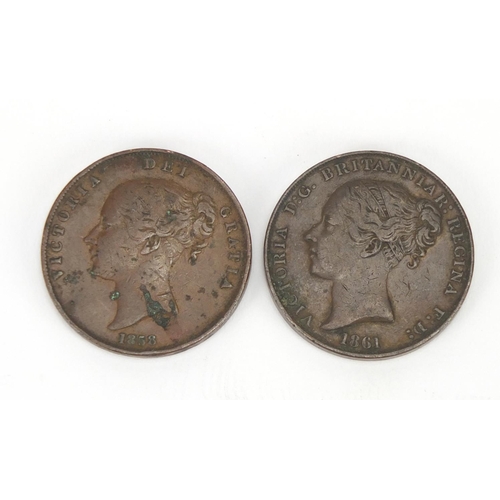 662 - 1858 penny and 1861 Jersey 1/13 of a shilling