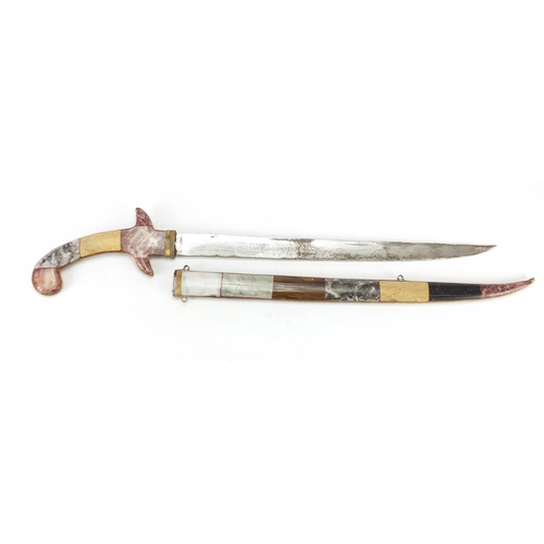 911 - Spanish short sword with polished stone handle and scabbard, 57cm in length