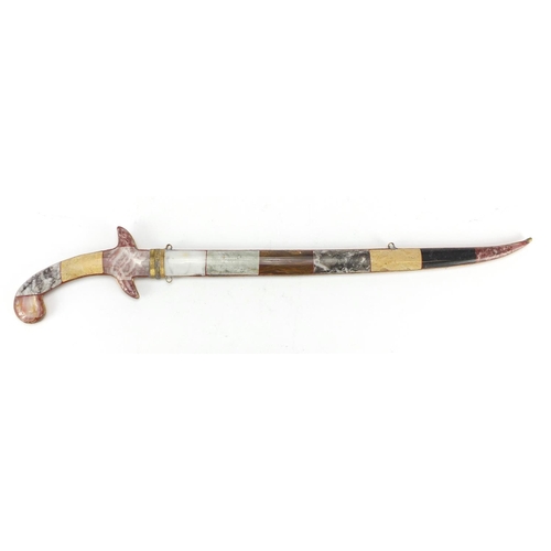 911 - Spanish short sword with polished stone handle and scabbard, 57cm in length