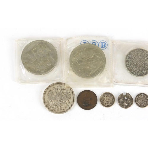 636 - Antique and later British and World coins, some silver including 1897 half crown