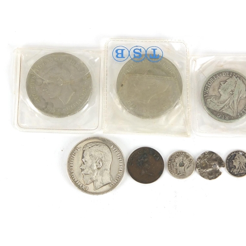 636 - Antique and later British and World coins, some silver including 1897 half crown