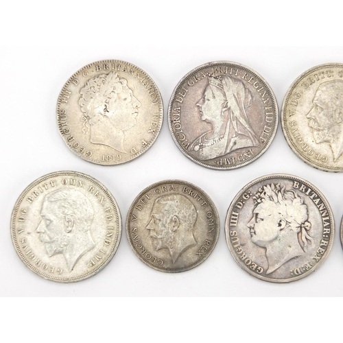 230 - George III and later British coinage, mostly silver comprising four crowns, 1819, 1821, 1898 and 190... 