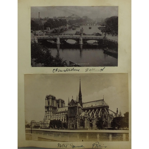 298 - 19th century Albumen prints and black and white prints, arranged in a leather album including castle... 