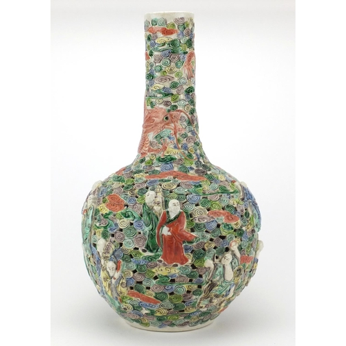 422 - Large Chinese porcelain famille verte vase, decorated in relief with figures and dragons amongst clo... 