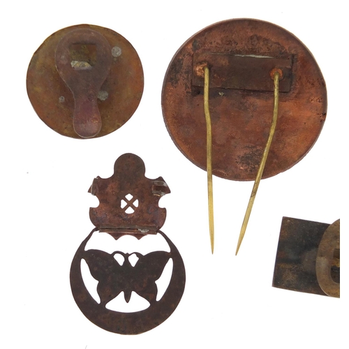 635 - Five Turkish enamelled badges, the largest 3.5cm in diameter