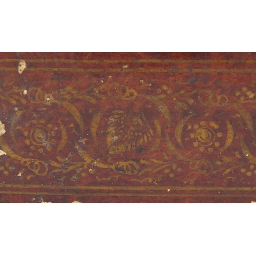 642 - Antique Islamic lacquered pen box with micro mosaic floral inlay, 27.5cm wide