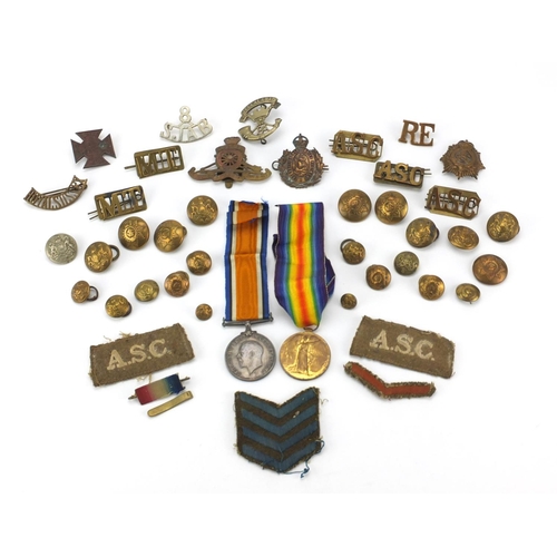 342 - British Military World War I pair with related pips and badges, the pair awarded to 36837PTE.H.WATSO... 