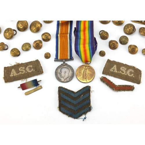 342 - British Military World War I pair with related pips and badges, the pair awarded to 36837PTE.H.WATSO... 