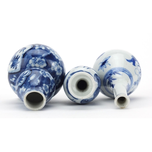 456 - Three miniature Chinese blue and white porcelain vases including one hand painted with kilin lions a... 