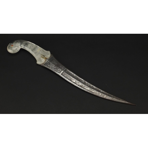 606 - 18th century Indian Mughal dagger, with carved rock crystal handle inset with a ruby and steel blade... 