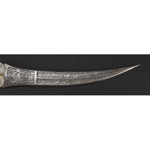 606 - 18th century Indian Mughal dagger, with carved rock crystal handle inset with a ruby and steel blade... 