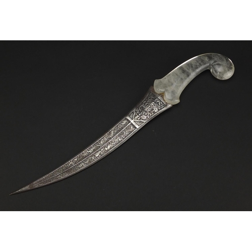 606 - 18th century Indian Mughal dagger, with carved rock crystal handle inset with a ruby and steel blade... 