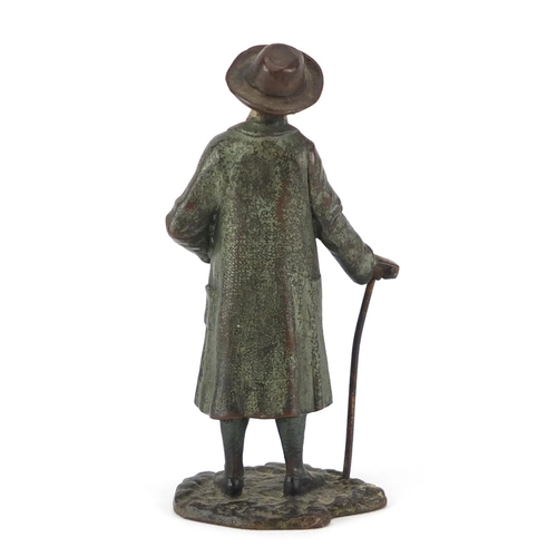2 - Franz Bergmann cold painted bronze of a gentleman holding a stick, impressed marks and numbered 7294... 