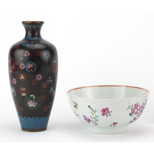 552 - Oriental ceramics and metalware including a Chinese footed bowl, hand painted with flowers and a Jap... 