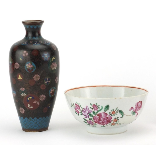 552 - Oriental ceramics and metalware including a Chinese footed bowl, hand painted with flowers and a Jap... 