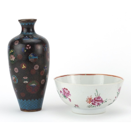 552 - Oriental ceramics and metalware including a Chinese footed bowl, hand painted with flowers and a Jap... 