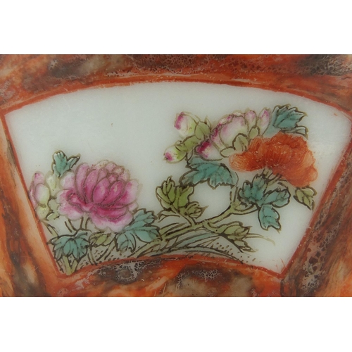 406 - Chinese porcelain vase of naturalistic form, hand in the famille rose palette with panels of flowers... 