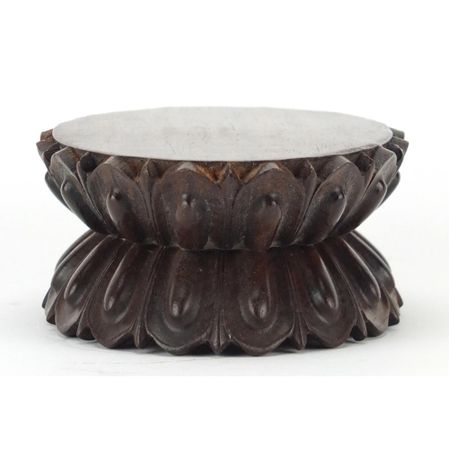 581 - Chinese carved hardwood lotus stand, 5cm H x 13cm W