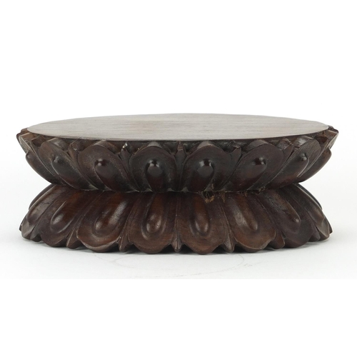 581 - Chinese carved hardwood lotus stand, 5cm H x 13cm W