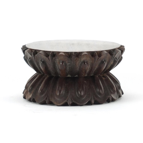 581 - Chinese carved hardwood lotus stand, 5cm H x 13cm W