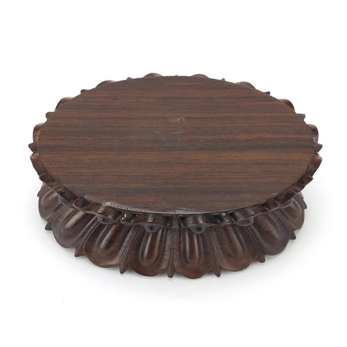 581 - Chinese carved hardwood lotus stand, 5cm H x 13cm W