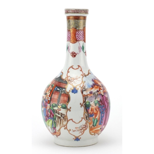 430 - Chinese porcelain bottle vase, finely hand painted in the Mandarin palette with figures in a palace ... 
