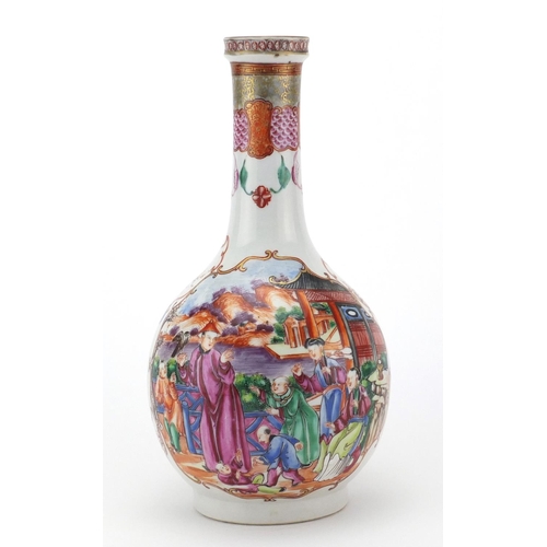 430 - Chinese porcelain bottle vase, finely hand painted in the Mandarin palette with figures in a palace ... 