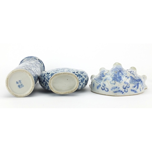 454 - Chinese blue and white porcelain including a moon flask with twin handles and a wall pocket hand pai... 