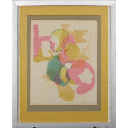 1412 - Jeannie Scott - Abstract compositions, three 1960's pencil signed prints, one proof and one numbered... 