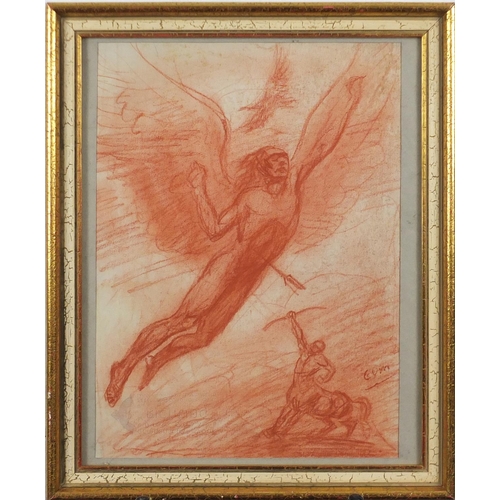 1199 - Centaur and Angel, Sanguine chalk drawing, bearing an indistinct signature possibly Guun, mounted an... 