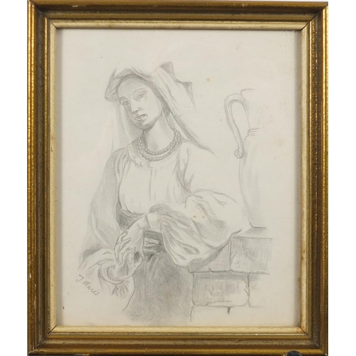 1201 - Jacob Henricus Maris - Portrait of a girl, pencil drawing, mounted and framed, 20cm x 16cm (PROVENAN... 