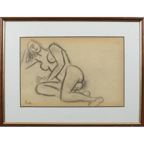 1158 - Attributed to Constant Permeke - Reclining nude female, charcoal, mounted and framed, 30cm x 20cm (P... 