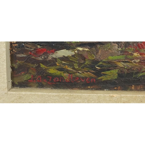 1188 - Jan Adam Zandleven - Woodland, oil, label verso, mounted and framed, 18.5cm x 13cm (PROVENANCE: Ex p... 