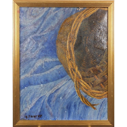 1221 - Attributed to Charley Toorop - Basket, oil on canvas laid on board, Antwerpen label verso, framed, 2... 