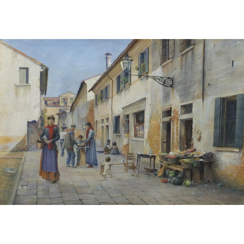 1281 - Continental street scene, 19th century watercolour, bearing a monogram ED, mounted and framed, 47cm ... 