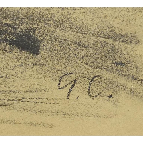 1208 - Study of trees, 19th century French school charcoal, bearing a monogram GC and inscription verso,  m... 