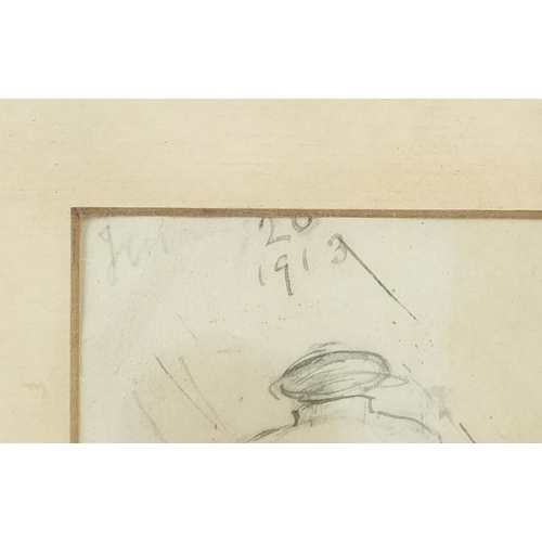 1227 - Manner of Edvard Munch - Gentleman in the rain, early 20th century pencil on paper, label verso, mou... 