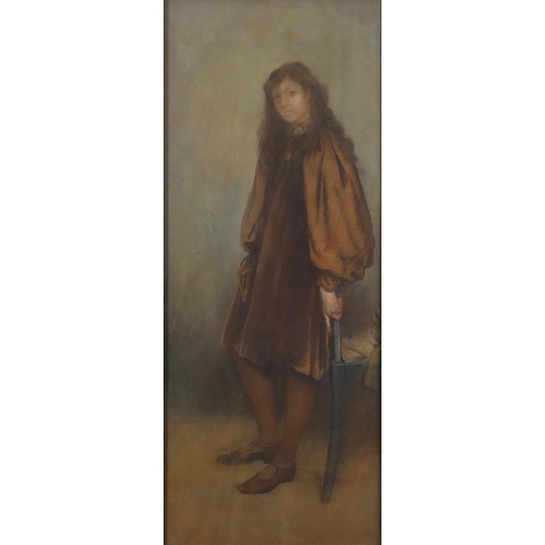 1234 - Charles Maciver Grierson - Young female standing beside a chair, late 19th/early 20th century pastel... 