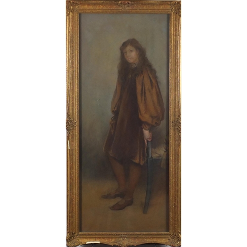 1234 - Charles Maciver Grierson - Young female standing beside a chair, late 19th/early 20th century pastel... 