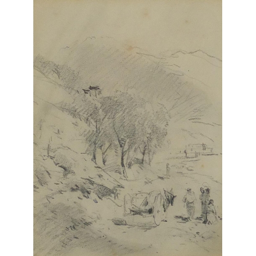 1270 - Charles Rowbotham - Continental landscapes, three 19th century pencil drawings including a pair, mou... 