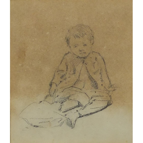 1271 - Charles Rowbotham - Young boy reading a book and one other, two 19th century pencil drawings, framed... 
