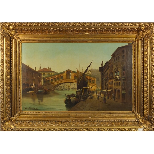 1176 - Charles Marchand 1880 - Rialto Bridge with figures and gondolas, Venice, 19th century oil on canvas,... 