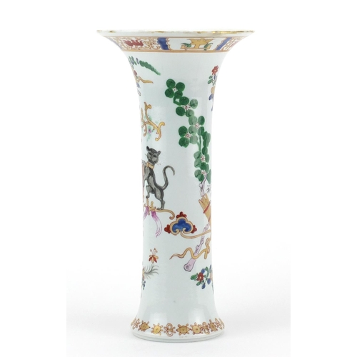 409 - Chinese porcelain trumpet vase, hand painted in the famille rose palette with an armorial crest and ... 